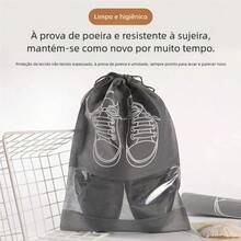 Novos Sachês Impermeáveis para Sapatos com 5 Peças - Organizadores de Viagem de Não Tecido com Cordão - Preto - Visão 4