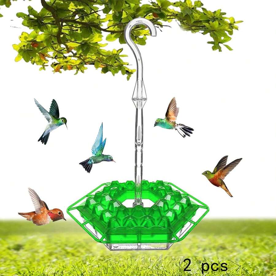Hanging Multicolor Hexagonal Hooked Hummingbird Feeder, Garden Bird Feeder 2-Piece Set Hummingbird Feeders For Outdoors, With Hook Hummingbird Feeders For Outdoors Hanging Ant And Bee Proof, Easy To Clean And Refill, Yard Garden Decoration - màu xanh lá - Xem 1