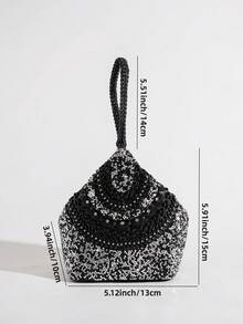 镶钻装饰不规则形状手拿包，优雅派对活动女士手提包 - 黑色 - 查看 4