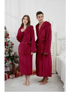 情侣舒适法兰绒浴袍 - 厚实柔软的长款浴袍，带口袋和腰带，条纹设计，可搭配家居服或睡衣，也可作为晨袍穿着，美式简约长袖睡衣 - 秋冬季居家舒适之选，圣诞节和情人节送给爱人的完美礼物！ - 彩色 - 查看 11