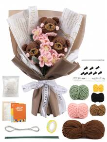 1 Set Animal Bouquet Crochet Yarn Kit, Suitable For Beginners, Handmade Crochet Yarn Balls, DIY Crochet Doll Decor, Gift For Friends And Family, Includes Basic Accessories And Tutorial (Accessory Color Random) - Multicolor - View 7