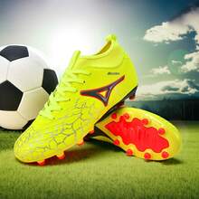 1 Pair Unisex High-Top Outdoor Football/Soccer Shoes, Slip-Resistant & Durable TF Cleats For Adults, Students, Teenagers, Suitable For Artificial Turf, Lace-Up Leather Football/Soccer Boots, Lightweight High-Performance Anti-Slip Design, Professional Football Boots, Factory Direct - Fluorescent Yellow - View 9