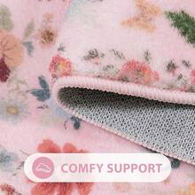 Uphome Bathroom Runner Rug, Boho Beige Long Bath, Modern Plush Soft Washable Bath Rug, Non-Slip Farmhouse Botanical Floor Carpet Entryway Bathroom Bedroom, 18x47 Inch - 粉色 - 查看 8