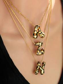 MECYLIFE 1pc Stainless Steel Leopard Print Letter Pendant Necklace For Women - Leopard Print Letters - View 2