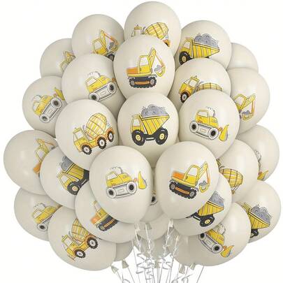 16pcs Various Construction Truck Balloon Sets, 25.4cm Sand White Bulldozer, Excavator Printed Latex Balloons, Suitable For Construction Parties, Birthdays, Truck Themes, Baby Showers, Boys' Party Supplies