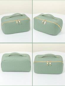 1 PC Mint Green Pu Leather Premium Pillow Bag, Versatile Travel And Commuter Handbag Make Up Bag,Fashionable And Casual Large Capacity Portable Zipper Makeup Bags,Travel And Vacation Essentials Cosmetic Bags For Sanitary Napkins,Pouch Pads - 綠色 - 查看 5