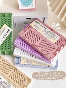 Cesta de almacenamiento plegable, mini caja de almacenamiento plegable de plástico, organizador de escritorio de PP para almacenamiento en cocina, baño, oficina y hogar, apilable, bolsa de maquillaje de múltiples colores, bolsa de aseo, esencial de viaje, esencial de vacaciones, regalo esencial para mujeres