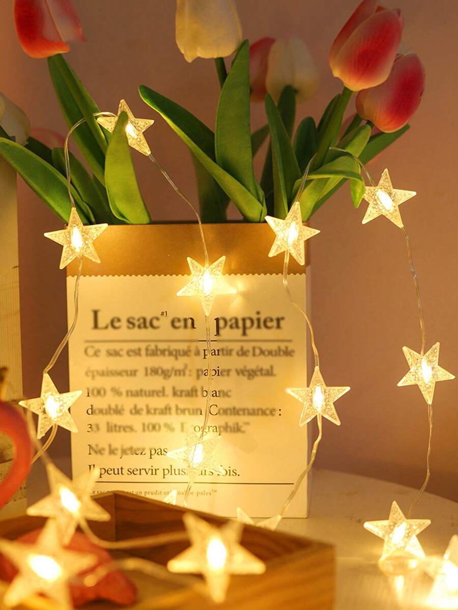 1 dây đèn LED trang trí hình sao trong nhà, dài 1/2/3/4/5m, sử dụng 2 pin AA (không bao gồm), chất liệu nhựa, đèn LED trang trí phòng ngủ, đèn trang trí cây thông Noel, đèn trang trí sân vườn, đèn trang trí tường phòng hình sao.