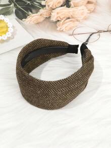 1pc Elegant High-Quality Brown Knitted Striped Wide Headband, Autumn/Winter Head Accessories Hairband - Brown - View 4