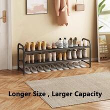 Shoe Rack 3 Tier Long Storage Organizer Wide Metal Shoe Shelf Closet Entryway Black - 2 Tier + Black - View 4