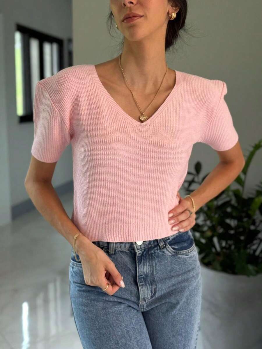 Modal Knit Blouse With V-Neck - Summer 2026 - Rosa Pálido - Ver 1