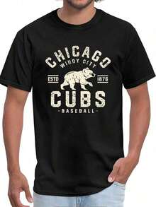 Chicago Cubs Baseball Logo Funny Men Short Sleeve T-Shirt Black - Black - View 6