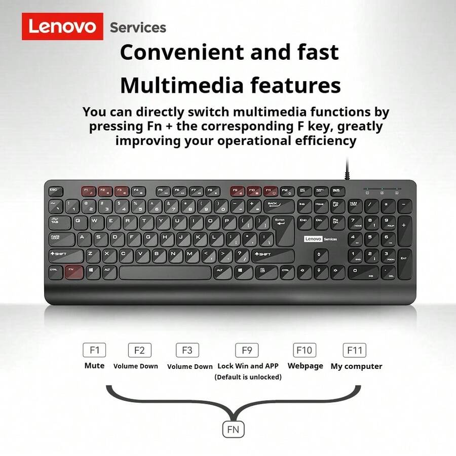 Lenovo K301 Wired Keyboard With USB Chiclet Design, Suitable For Office And Home Use, Desktop And Laptop Computers With Stand - Black - View 1