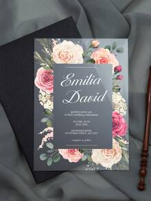 Elegant transparent akrylbröllopsinbjudningskort, blommig akvarelldesign - Anpassningsbar bruddusch-/trädgårdsbröllopsinbjudan. Unik blommig akrylbröllopsinbjudan - Transparent bruddusch-/trädgårdsbröllopsfestinbjudningskort, anpassningsbara bröllopstillbehör - Multifärgad - Visa 18