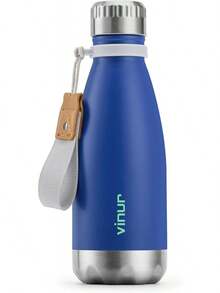 VINUR - Botella de agua para niños, de acero inoxidable de 12 onzas/354ml, doble pared aislada al aspiradora, para la escuela, con cuerda de transporte (azul marino) - Azul real - Ver 10