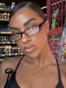 1 Pair Retro Square Small Frame Transparent Lens Glasses, Versatile Personalized Clear Eyeglasses Suitable For Travel, Daily Wear And Decoration - 黑框透明 - 查看 4