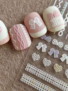 1Sheet 5D Bow Nail Stickers, 1PC 5D Embossed Knitted Bow Nail Art Decals Self-Adhesive Colorful Bows Line Heart Nail Art Stickers For Women Girls Nail Supplies Accessories - Multicolor - View 5