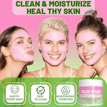 AURANY 可作为礼物送给她/他：西瓜泥面膜，控油保湿面膜，适合所有浅米色肌肤，蕴含甘油、芦荟和，温和清洁，不含酒精，散发清新西瓜香气，100克 - 彩色 - 查看 6