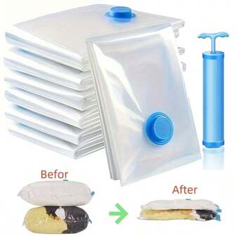 3/5个透明真空收纳袋，配1个手动泵，防尘密封收纳容器，收纳盒，节省空间的密封收纳袋，适用于衣物、床上用品、枕头、旅行配件、衣柜、毯子、绒布玩具等。