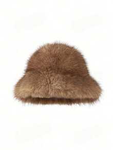 1pc Faux Fox/Mink Fur Bucket Hat, Fashionable And Versatile High-End Gift Cap - Rust Brown - View 1