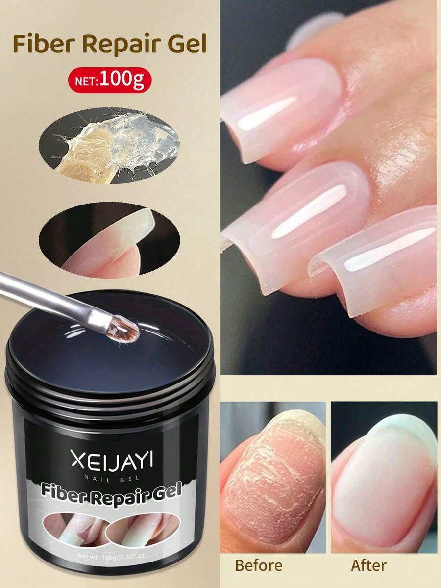 XEIJAYI 1件 100g 纖維指甲修復凝膠，適用於斷裂指甲，透明指甲修復凝膠，凝膠指甲強化劑，適用於薄指甲