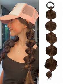 1 pieza Peluca de cola de caballo con burbuja para mujeres, cabello trenzado lindo con coletero, regalo exquisito, moda francesa retro, regalo para celebraciones, vacaciones, fiestas, amigos, regalos familiares (Colores de cabello: negro natural, marrón claro, marrón oscuro, marrón negro) - Multicolor - Ver 8