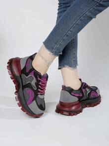 New Thick Sole Elevated Women's Outdoor Non-Slip Comfortable Casual Chunky Sneakers - Purple - View 5