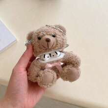 Cute 3D Bow Teddy Bear Brown Plush Earphone Compatible With 1/2, Pro 3/2/4 - 棕色 - 查看 3