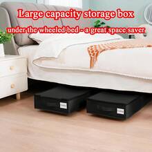 Large-Capacity Wheeled Under-Bed Storage Box, Foldable Storage Container With Casters, Ideal For Clothes, Bedding, Toys, Saves Space In Bedrooms And Dorm Rooms, Organizes Belongings, Christmas Decor, Perfect For The Holidays, 4 Styles Available, Home Organization Storage Box - màu đen - Xem 5