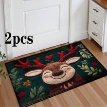 1 pieza Felpudo con estampado de ciervo, decoración navideña, se puede usar como regalo de Navidad, material similar a la felpa, muy absorbente y fácil de limpiar, adecuado para decoración del hogar, estilo rústico, entrada, interior, habitación, cocina, comedor, pequeña oficina/oficina en casa, fregadero, lavandería, felpudo, alfombra de cocina, alfombra antideslizante