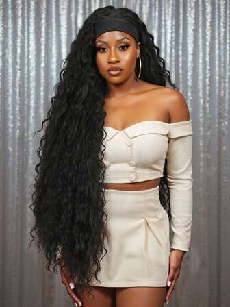 36inch Headband Long Curly Wave Wigs For Black Women Wig Curly Wave Synthetic Wigs Glueless Heat Resistant Long Wigs For Daily Party Use