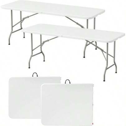 Folding Table 6 Feet Heavy Duty Fold-In-Half Utility Table Indoor Outdoor For Camping Picnic Party