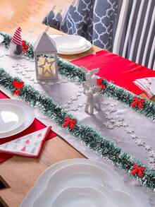 1pc 2m Christmas Decorative Ribbon With Red Bow, 12pcs Deep Green Aluminum Foil Wire, Suitable For Tree Decor And Holiday Decoration, Indoor/Outdoor Use - Picture Color - View 6