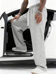 Pantalones de chándal holgados de pierna ancha con cordón en la cintura para hombre, otoño/invierno - Gris Claro - Ver 2