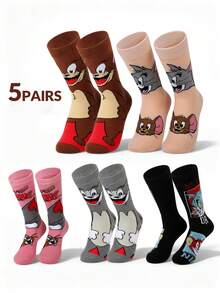 1 par de calcetines de Tom y Jerry de Warner Bros, calcetines deportivos suaves y cómodos para hombres y mujeres, calcetines para todas las estaciones, calcetines con un diseño de dibujos animados de Tom y Jerry creativos, versátiles, suaves y cómodos para hombres y mujeres - Multicolor - Ver 4