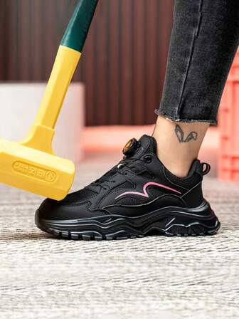 女士安全鞋，钢头防砸，抗压防滑，轻便透气运动鞋系列防护鞋，四季皆宜，柔软鞋底和透气鞋面，轻便工作两用，耐磨户外安全运动鞋，圣诞礼物