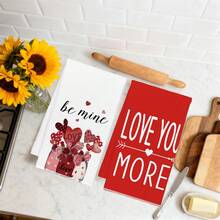 MEMNUN 2pcs Valentine's Day Red Mason Jar "Love You More & Be Mine" Text Pattern Kitchen Towels, 15.75*23.62in(40*60cm), Made Of Super Soft Absorbent Microfiber, Perfect For Dish Drying, Tea Cups, Bathroom & Dining Decor, Cooking & Baking - Multicolor - View 7