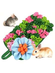 Tapis de recherche pour animaux de compagnie en forme de rectangle avec des bandes de tissu en forme de fleurs. Jouet interactif stimulant l'intelligence pour lapins et hamsters. Conception de stimulation mentale amusante et unique pour renifler - Bleu ciel - Voir 2