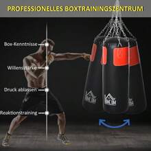 Boxsack-Set With Handschuhen, Gefüllt, For Erwachsene & Jugendliche, Schwarz-Rot, Ø30x120cm, 16kg, Ideal For Training & Fitness - 黑色 - 查看 5