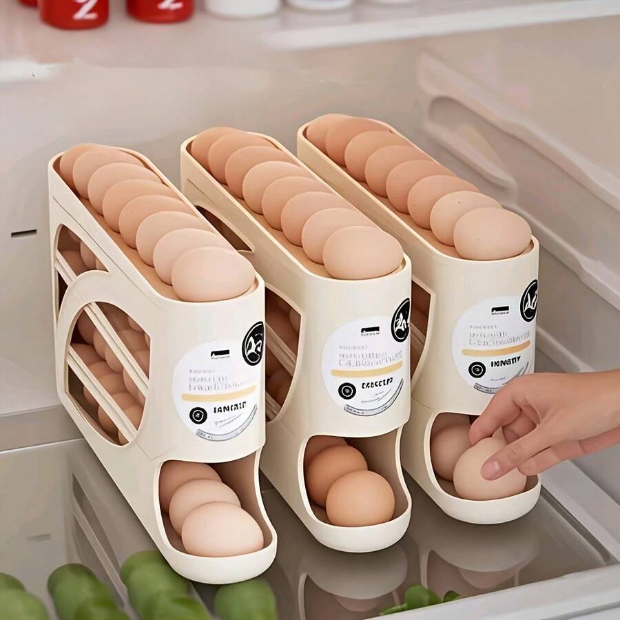 4-Layer Rolling Egg Rack - Optimized Space With Side Door Design That Can Accommodate 30 Eggs, Smooth And Shiny Surface, Convenient Handle, Suitable For Kitchen And Refrigerator Storage | Modern Kitchen Accessories | Durable Plastic Material - 白色1件 - 查看 1