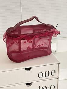 1 Pc Clear Mesh Women Makeup Bag Cute Flounce Edge Female Zipper Cosmetic Travel Portable Lipstick Bag Toiletry Washing Bag - Multicolor - View 11