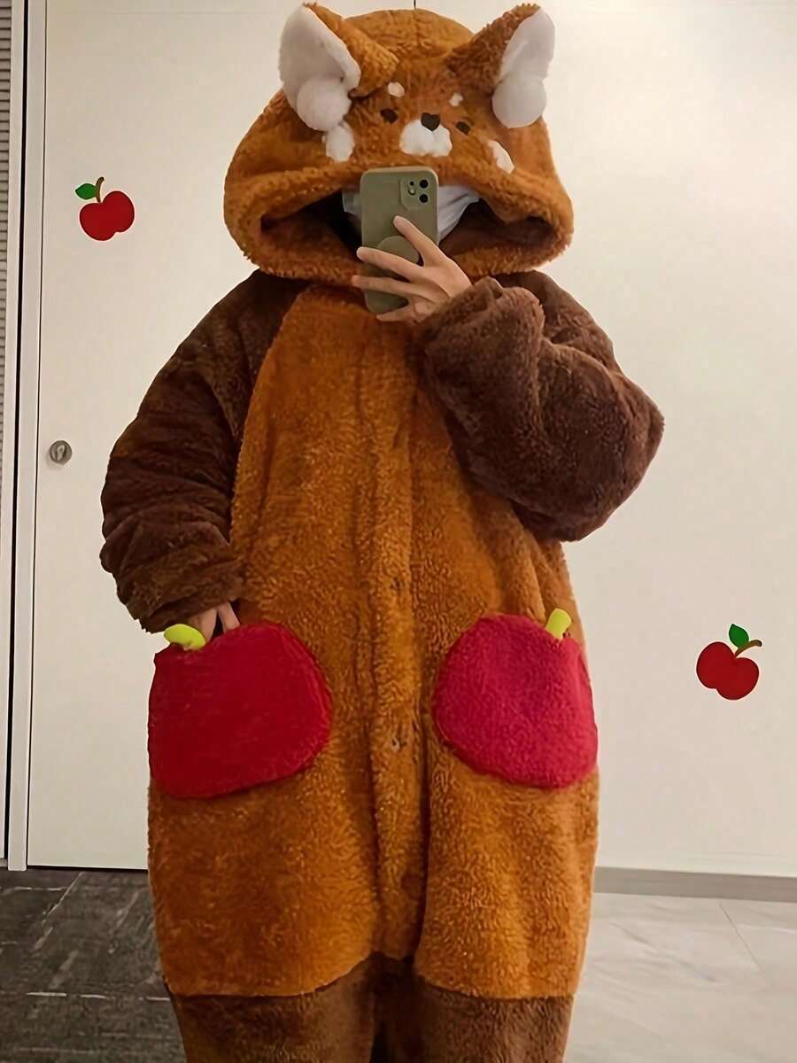 Damen süßer Bär Bademantel - Cartoon niedlicher Waschbär Flanell Bademantel - Nachtwäsche, nicht dehnbarer Stoff, maschinenwaschbar - Gemütlicher Winter Bademantel - Zuhause (Erwachsene) Cartoon Plüsch warmer Kapuzen Bademantel