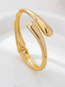 3pcs/1set Minimalist Fashion Gold-Tone Asymmetrical Water Drop Thick Textured Bangle Bracelet Set, Suitable For Women, Chunky Smooth Matte Heavy Metal & Zinc Alloy Material - Yellow Gold - View 8