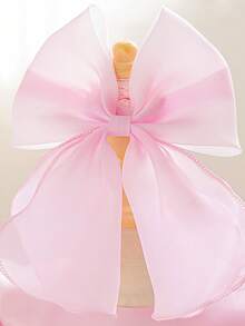 Vestido de princesa con cola para niñas pequeñas, de unicolor, cuello redondo, espalda con lazo de mariposa de organza, adecuado para niña de las flores, boda, salida - Rosa - Ver 5