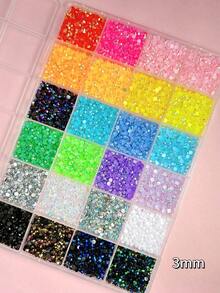 1盒什锦彩色ABS水钻，树脂扁平钻石，闪亮美甲装饰，适用于DIY手工和美甲配件，美甲用品，美甲宝石 - 彩色 - 查看 5