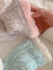 5 đôi/10 đôi tất nữ mùa thu/đông bằng vải lông san hô phối màu tương phản, thoải mái, ấm áp, thích hợp mặc ở nhà và ngủ. - Nhiều màu - Xem 10