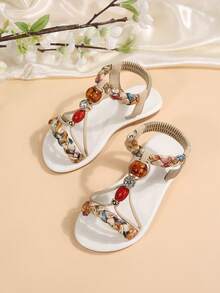 2026 New Style Sandals, Children's Sandals, Beach Sandals, Famous Style Sandals, Fashionable Beige Sandals, Bright Diamond Sandals, Bohemian-Style Sandals, Comfortable And Durable, Hand-Woven Straps - White - View 3