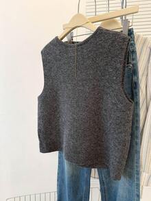 JIANHU 简约针织背心，打造叠穿造型，优雅纽扣细节，秋冬日常穿着，保暖百搭，适合圣诞节、新年派对及日常穿着。 - 深灰色 - 查看 6