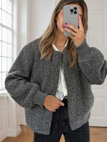 Cardigan ample et décontracté en mélange de laine pour femmes, convenant aux voyages et aux thés, automne/hiver