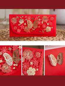 10Pcs Red Envelope Set, Elegant Red Envelope Gift Bag, Peel And Seal Closure, Paper Material For Lunar New Year, Weddings And Birthdays, Gift Card Envelopes. - Multicolor - View 9
